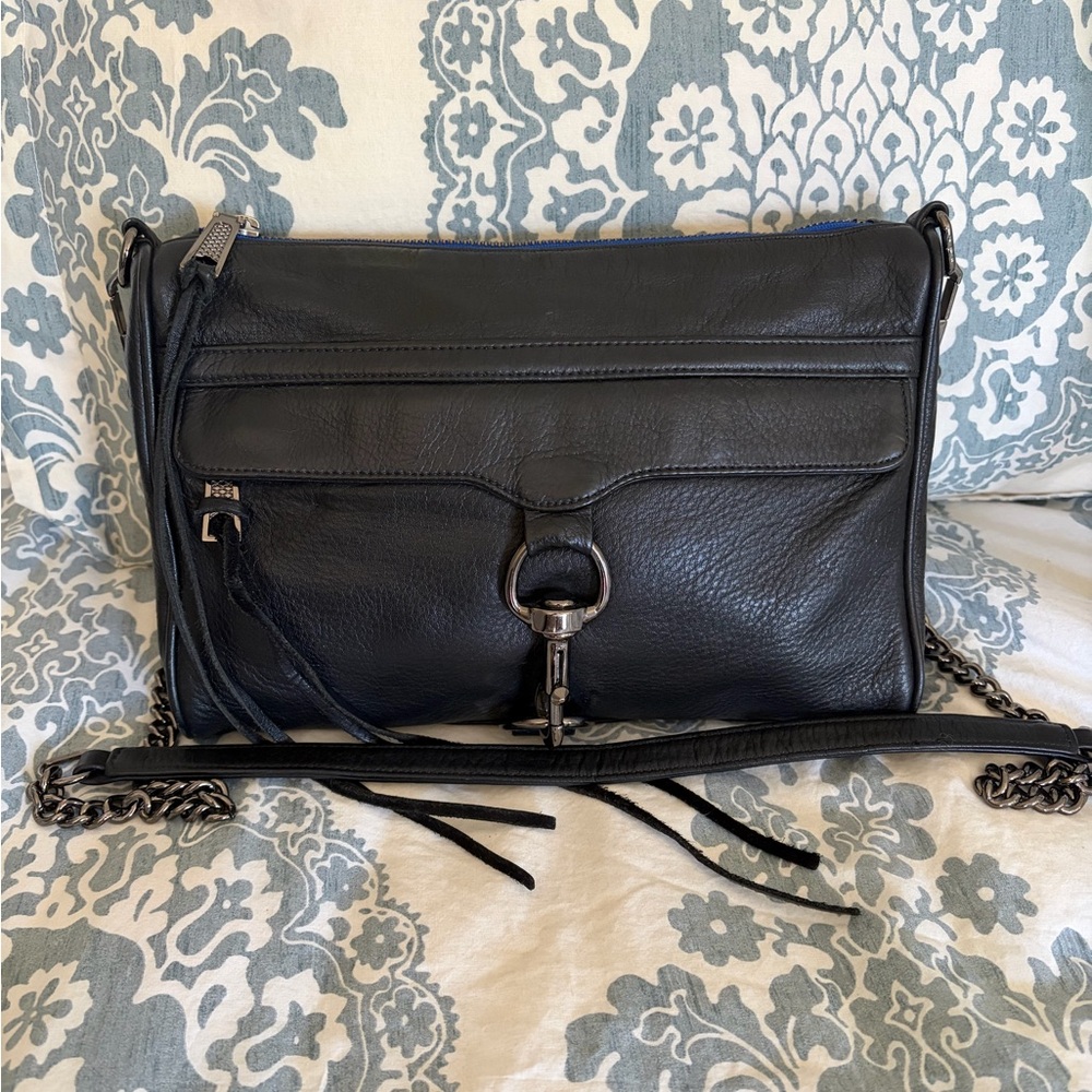 Rebecca Minkoff Black Leather Bag with Chain Strap - Morning After Clutch